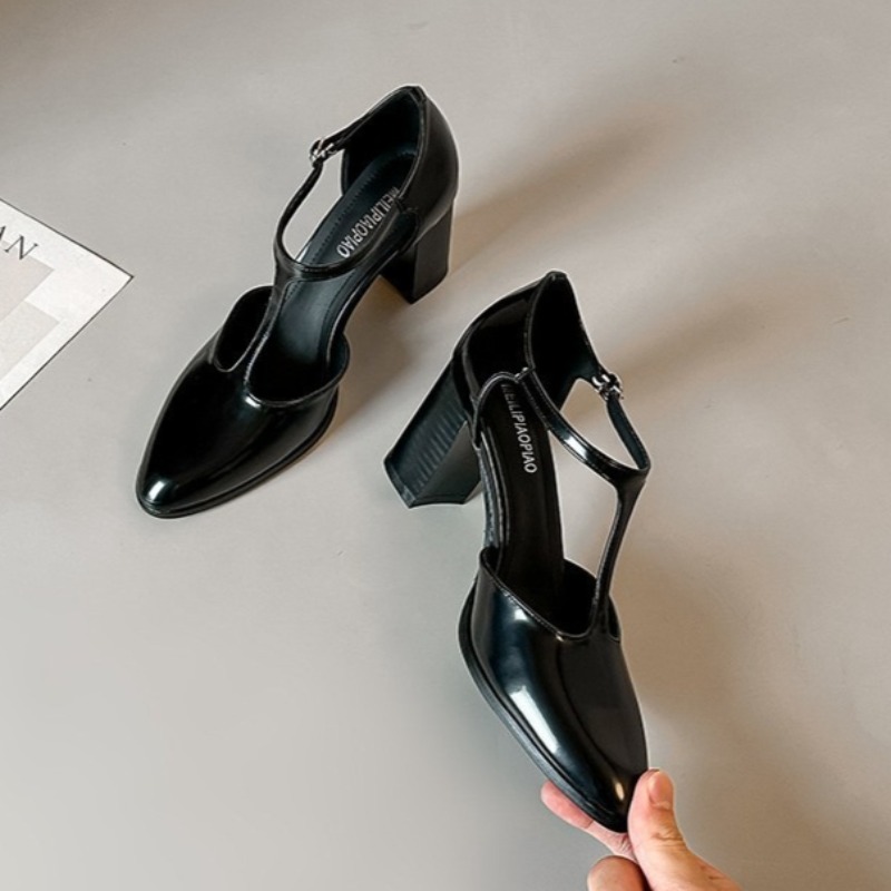 Leather Classic Strap - Sandálias Femininas Mary Jane Pretas de