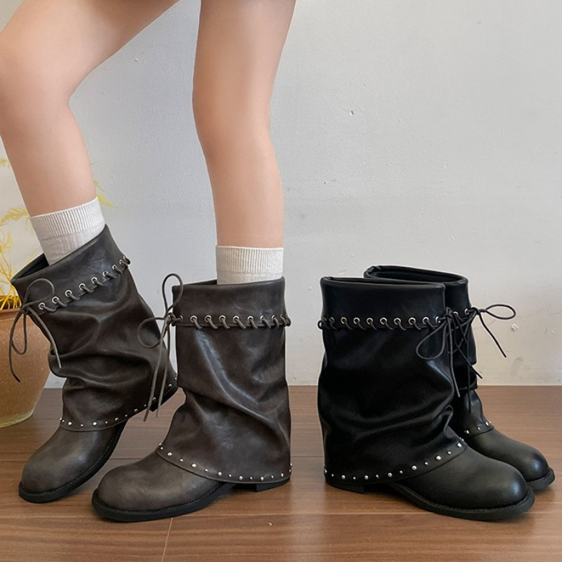 Leather Classic Strap - Botas Femininas de Cano Médio Estilo
